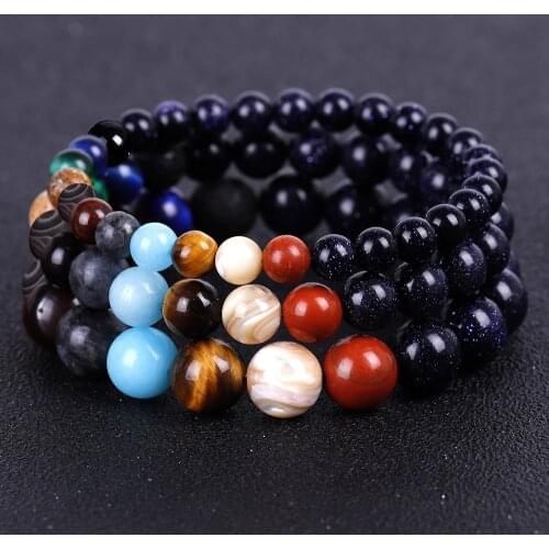Fashion Natural Stone Universe Bead Galaxy Solar System Bracelet Lovers Yoga Chakra Eight Planets Bracelet For Men Women Jewelry