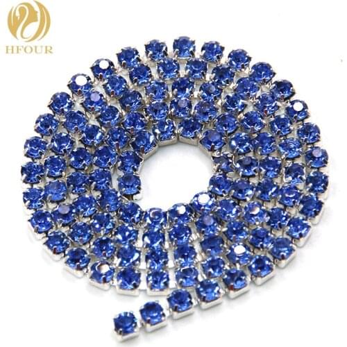 New 5yard/pack High quality Sliver base Light Blue glass crystal Rhinestones Cup Chain DIY clothing/Wedding dress Accessories