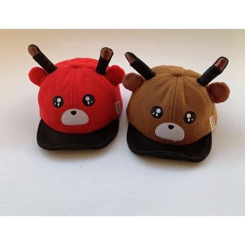 Childrens winter Warm bear Striped woollen baseball caps kids outdoor sports warm fur ball caps child Snapback Caps 2-4 years