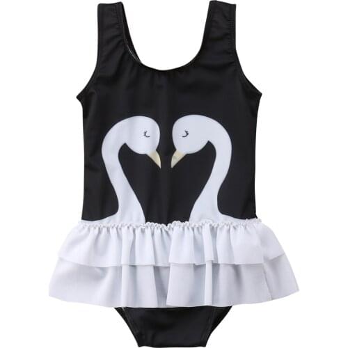 Toddler Kids Baby Girl One-piece Swan Cartoon Swimsuit Babies Swimming Bikini Swimsuits Swimwear Bathing Suit 1-5T