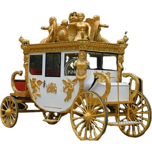 Electric Wedding Electric Horse Drawn Carriage Golden Color Royal Sculpture Horse Cart on Sale