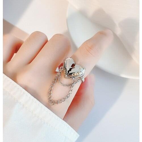 GSOLD Geometric Creative Broken Heart Metal Ring Simple Chain Tassel Opening Adjustable Copper Ring Women Fashion Trend Jewelry