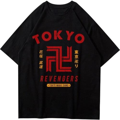 CLOOCL Black Cotton T-Shirts Tokyo Revengers Print T-Shirt Tokyo Manji Gang Letter Tops Unisex Casual Harajuku T Shirts