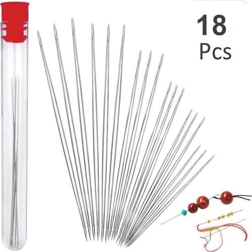 18 Pieces Beading Needles 6 Sizes Seed Beads Needles Beading Embroidery Needles Set for Jewelry Making with Needle Bottle