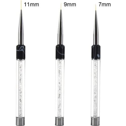 Nail Brush 7/9/11mm Crystal Acrylic Nail Art Brushes UV Gel Painting Line Brush Nylon Hair Pen Manicure Nail Liner Tools