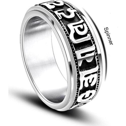 Rotatable Six-Character Mantra Ring for Men Spinner Rings Amulet Lucky Male Jewelry Stainless Steel