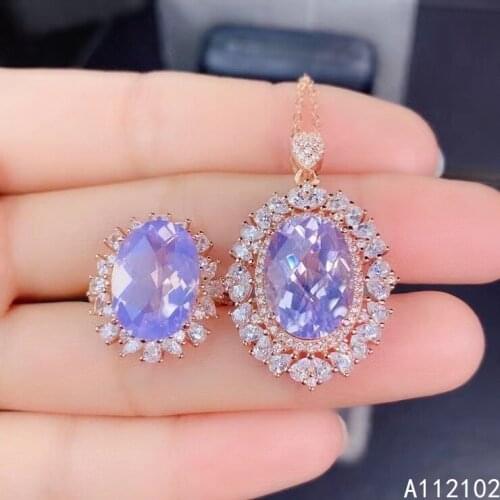 KJJEAXCMY Fine Jewelry 925 sterling silver inlaid natural Amethyst classic necklace pendant ring set support test hot selling