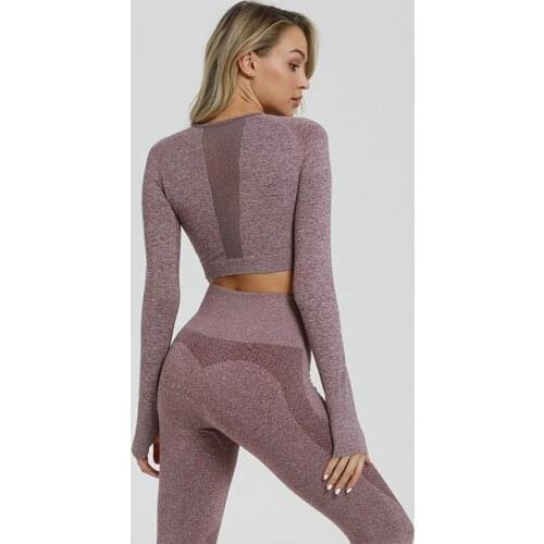 2 Piece Set Women Seamless Leggings Long Sleeve Top Yoga Set Workout Clothes for Women High Waist Sportswear Fitness Gym Set