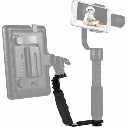 L-Shape Bracket Handheld Grip Holder with Dual Side Cold Shoe Mounts for Video Light Flash DSLR Camera Interview Film Shooting