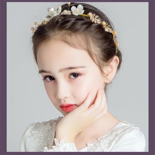 Lovely Lace Ribbon Flower Crown Pearl Bow Head Band Hair Accessories for Children Grils Embroidery Hair Band Princess Hair Bows