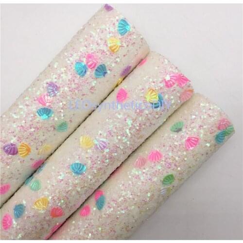 LEOsyntheticoDIY Sea Shell Chunky Glitter Vinyl Fabric Sheet Synthetic Leather Faux Fabric Felt Backing DIY A4 SIZE R2015B