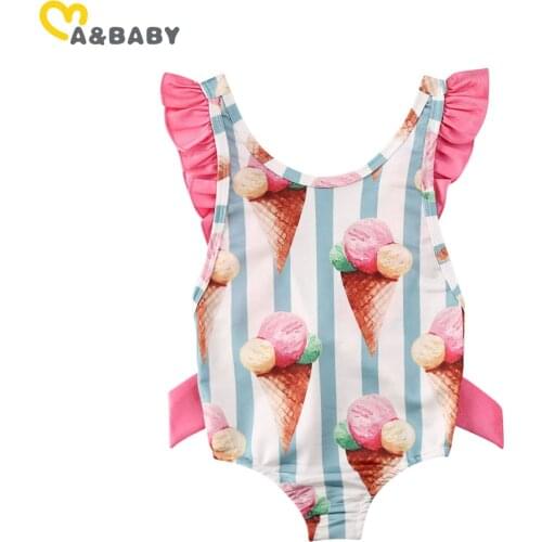 Ma&Baby 6M-4Y Summer Toddler Baby Kid Girls Swimsuit Ruffles Bow Ice cream Swimwear Childre Beachwear Bathing Suit