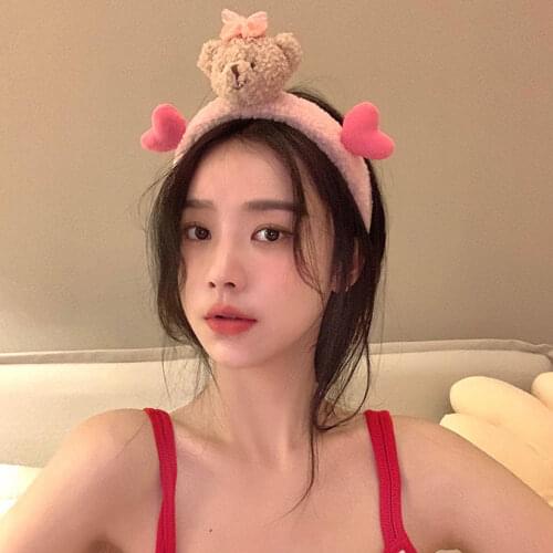 Fine Cute Bear Headbands for Women Headwear Teddy Fur Lamb Wool Headband for Girl Turban Scrunchies INS Popular Hair Accessories