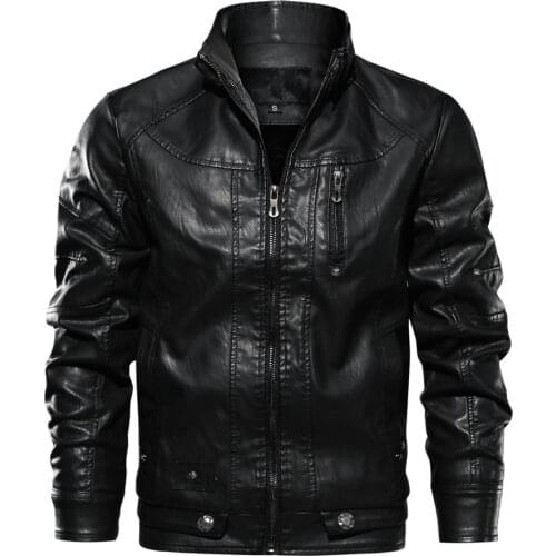 Fashion Leather Rider Jacket Mens Slim Cool Stand Collar Casual Outwear Coat Windbreaker Warm PU Leather Jacket Drop Shipping