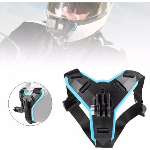 Motorcycle Helmet Chin Mount Holder Detachable Bracket Protective Stand with Fixing Strap for Sports Camera Mobile Phone Camera