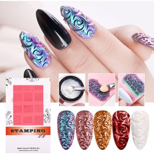 Multi-Images Nail Art Printing Template Silicone Carving Tools Chrome Pigment DIY Nail Art Mold 3D Relief Decorating Template