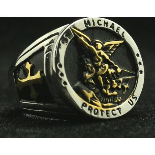 Men Boy 316L Stainless Steel Cool Cross Saint Michael Protect US Ring Newest