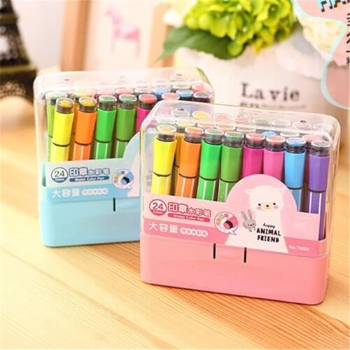 18/24/36PCS Different Color Set Art Painting Markers Pen with Stamp Office Supplies