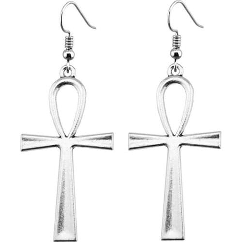 New Fashion Handmade Cross Egyptian Ankh Symbol of Life Flower Cross Pendant Silver Earrings Feminine Style