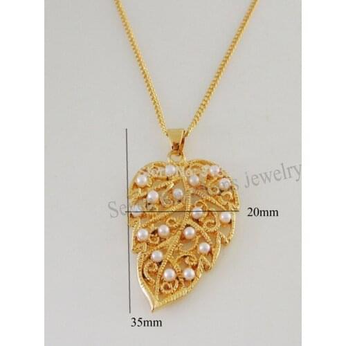 NEW YELLOW GOLD GP FILL BRASS 18" NECKLACE&LEAF SIMULATED PEARL PENDANT/Great Gift/ Money Maker