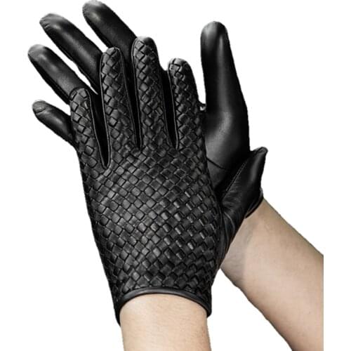 High Quality Business Genuine Leather Gloves Men Goatskin Gloves Autumn Winter Plus Thermal Velvet Fashion Plaid Gloves