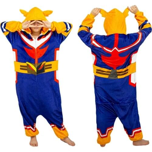 Adult Unisex Cartoon Pajamas Anime My Hero Academia All Might Cosplay Bathrobe Flannel Jumpsuit Kigurumi Halloween Outfit