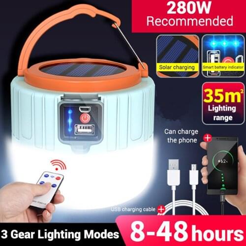 Portable Outdoor Solar Bulb Lanterns Light With Hook Camping BBQ Hiking Lamp USB Rechargeable Waterproof Emergency Tent Lights