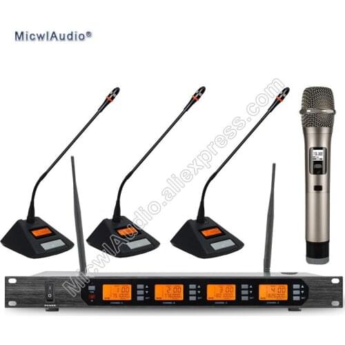 Professional UHF 4 Channel Digital Wireless Microphone System With 3+1 Multiattribute D400 Fixed Frequences Micwl.Audio
