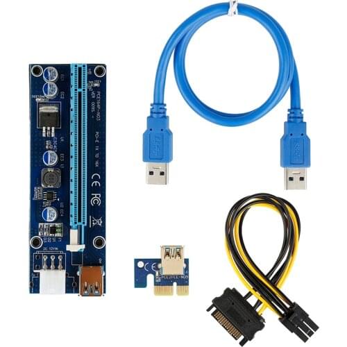 VER008S/009S Molex 4Pin SATA 6PIN PCI Express PCIE PCI-E Riser Card 008 Adapter 1X To16X USB3.0 Riser Card Extender Mining Miner