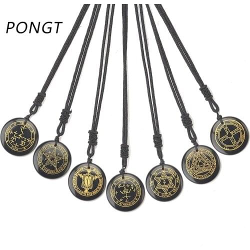 PONGT Variety Natural Obsidian Symbol Carving Pendant Necklace For Women Reiki Healing Stone Energy Amulet Pendant Charm Yewelry