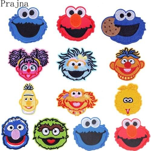 Prajna Cute Cartoon Sesame Street Patch ELMO COOKIE Anime Ironing Patches Cheap Embroidered Patches For Kids Clothes DIY