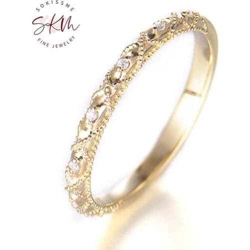 SKM Vintage diamond rings for women 14k yellow gold trendy Engagement rings designer Anniversary Luxury Fine Jewelry