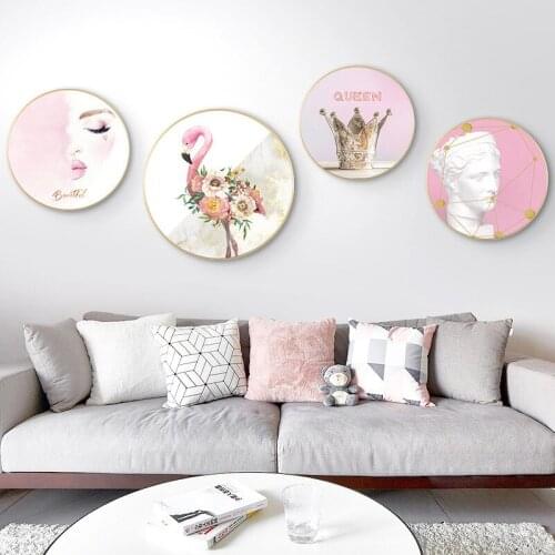 Modern Pink Golden Figure Deer Flower Geometry Wall Art Painting Nordic Wall Art Pictures Living Room Girl Bedroom Decor Posters
