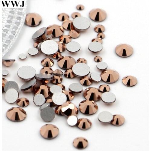 Rose Gold Color Nail Art Rhinestone SS3-SS20 Flatbacks Glass Crystal Non Hotfix Rhinestone Glue On 3D Nails Jewelry Decoration