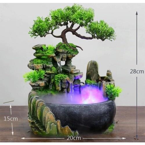 LED Lights Spray Wealth Feng Shui Company Office Tabletop Ornaments Desktop Flowing Water Waterfall Fountain With Color Changing