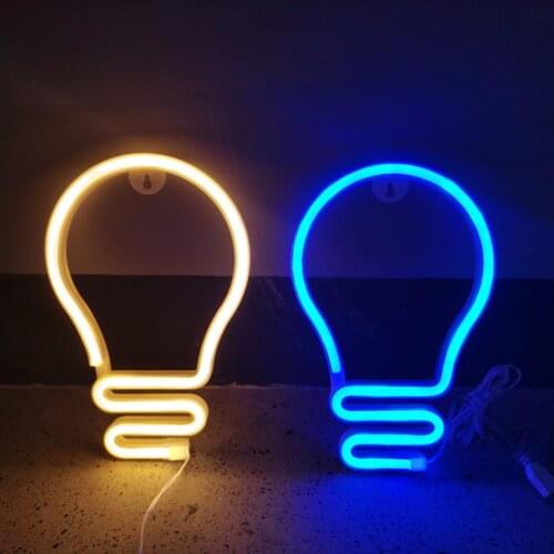 Light Bulb Shape LED Neon Light Colorful Rainbow Neon Sign Wall Hanging Night Lamp Party Holiday Wedding Festival Decoration