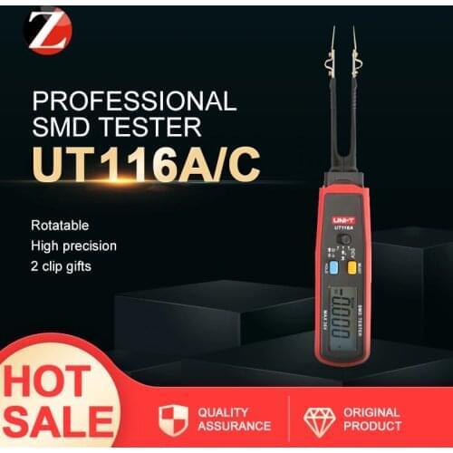 UNI-T UT116A UT116 SMD Tester 36V DC Voltage Battery Measurement Rotatable Tweezer Precision Resistor-capacitor Tester With Clip