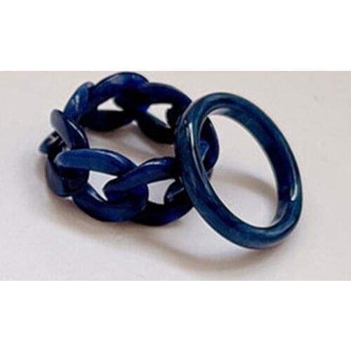 TIMEONLY Korea Fashion 2pieces/set Acetate Hollow Chain Ring Blue Brown Color Ring for Women Girl Forefinger Simple Accessories