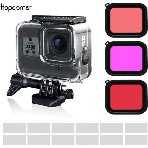 Hopcorner GoPro Hero 8 Waterproof Housing Case 60m Underwater with 3 Packs Filter Kits for diving Snorkeling Sea Adventurer Gift