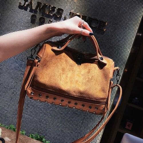 Women Fashion Large Capacity Leather Shoulder Bag Female Rivets Retro Motorcycle Tote Bags