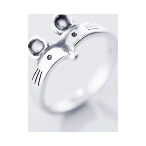 Sole Memory 2020 Rat Year Zodiac Sign Mouse 925 Sterling Silver Female Resizable Opening Rings SRI499