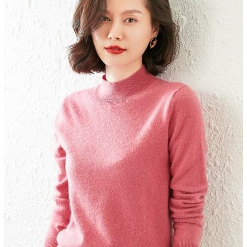 Half-High-Oneck Woman Sweater 100% Pure Cashmere Knitting Pullovers 2020 New Hot Sale 15 Colors Female standard Clothes Tops