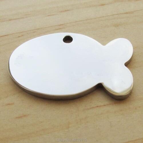 100pcs/lot Stainless Steel Fish Shaped Pet Cat ID Tags Fish Cat Dog Tags Wholesale