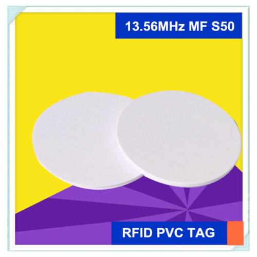 100pcs RFID Proximity Control Entry Access 13.56MHz MF S50 Round tag card diameter 25m