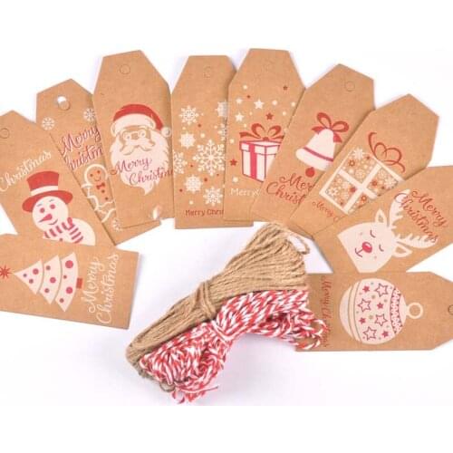 100Pcs Mixed Round Square Kraft Paper Card Santa Claus Tree Paper Tag HangTag Baking Label Gifts DIY Party Christmas Decor c3009