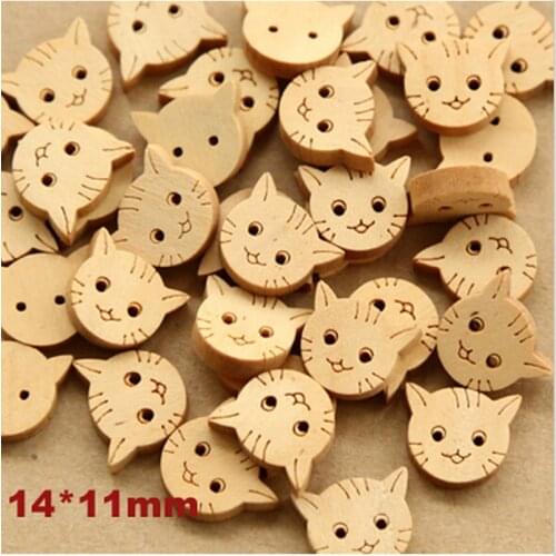11*14MM Little Cat Fashion Wood Buttons Children Garment Accessories Jewelry Beads 7NK53
