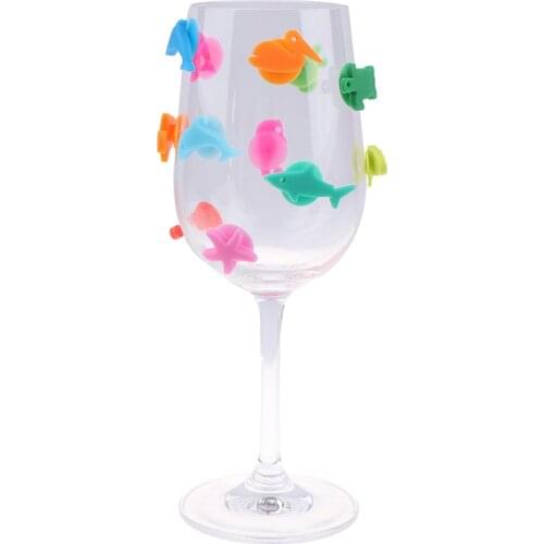 12 Pieces / Set Of Silicone Marine Animal Wine Cup Marker Mixed Color Marine Animal Wine Cup Stickers