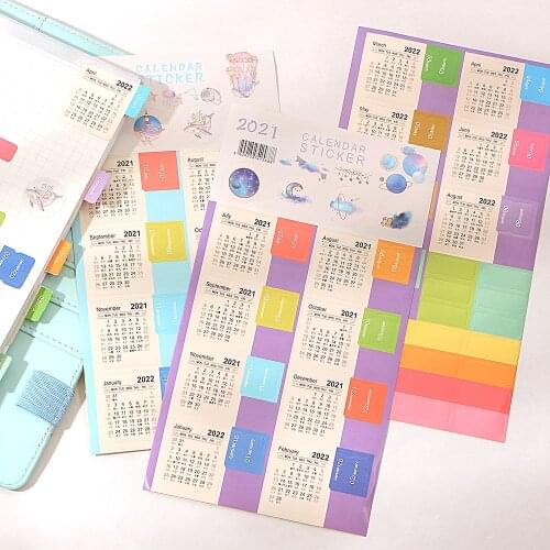 2Pcs 2021 Paper Calendar Index Page Sticker Notebook Bookmark Planner Label Refrigerator Home Wall Decoration