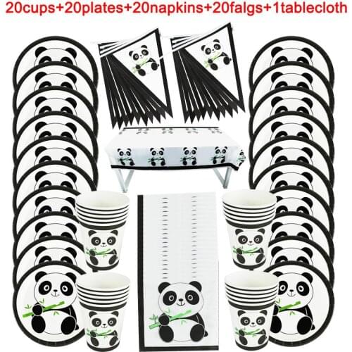 Panda Cartoon 51Pcs/81pcs Baby Shower Tablecloth Birthday Party Kids Favors Cups Plates Decoration Banner Napkins Supplies