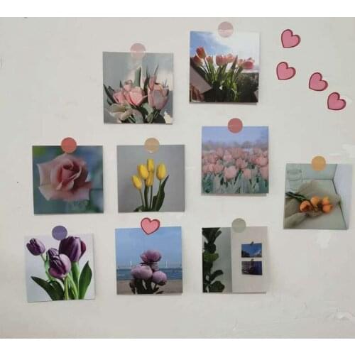 9 Sheets Tulip Rose Decorative Card Set Plant Flower Art Postcard Wall Sticker Photo Props Background DIY Greeting Cards
